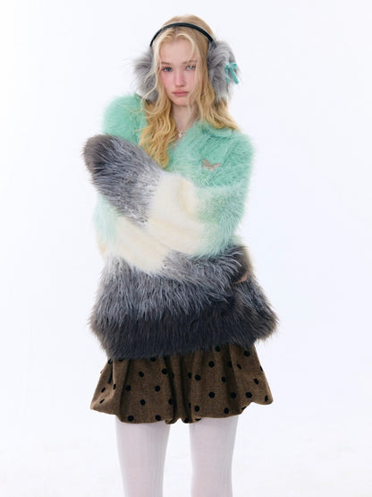 Gradient Polo V-Neck Imitation Mink Wool Soft Glutinous Thick Sweater【s0000015251】