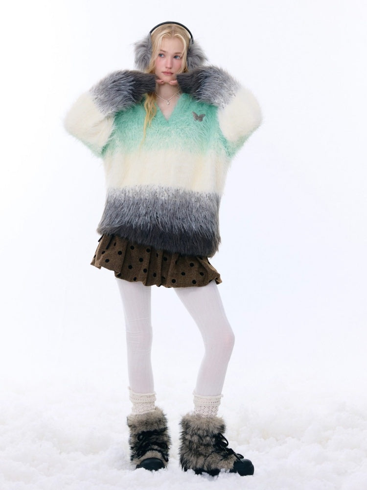 Gradient Polo V-Neck Imitation Mink Wool Soft Glutinous Thick Sweater【s0000015251】