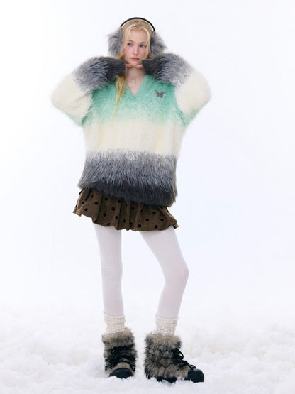 Gradient Polo V-Neck Imitation Mink Wool Soft Glutinous Thick Sweater【s0000015251】