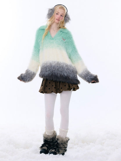 Gradient Polo V-Neck Imitation Mink Wool Soft Glutinous Thick Sweater【s0000015251】