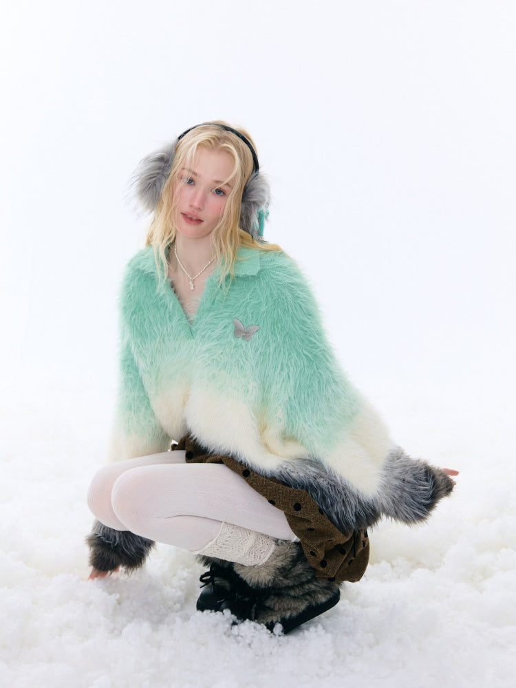 Gradient Polo V-Neck Imitation Mink Wool Soft Glutinous Thick Sweater【s0000015251】