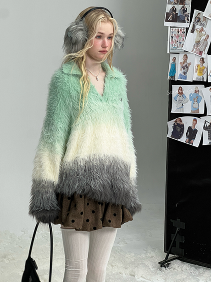 Gradient Polo V-Neck Imitation Mink Wool Soft Glutinous Thick Sweater【s0000015251】
