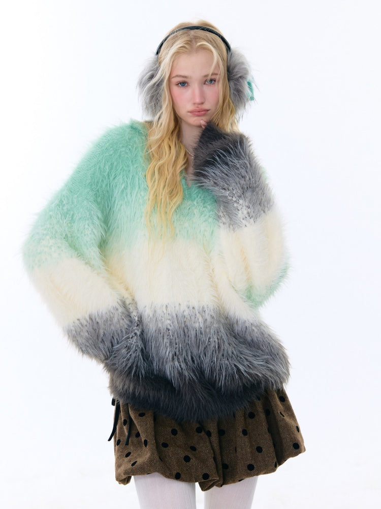 Gradient Polo V-Neck Imitation Mink Wool Soft Glutinous Thick Sweater【s0000015251】
