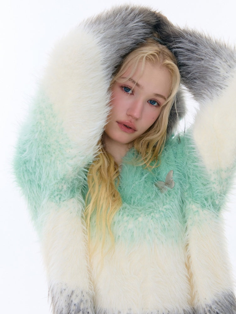 Gradient Polo V-Neck Imitation Mink Wool Soft Glutinous Thick Sweater【s0000015251】