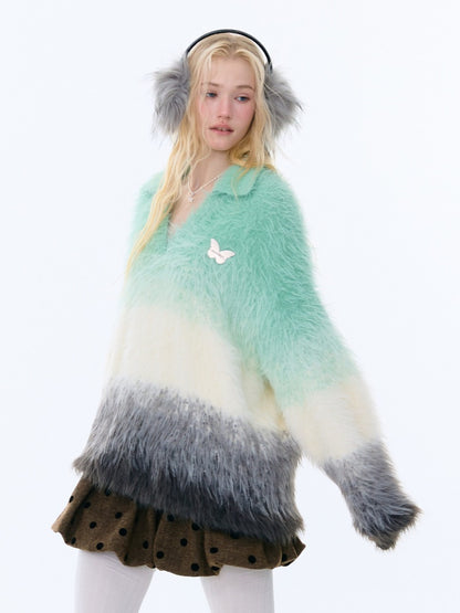 Gradient Polo V-Neck Imitation Mink Wool Soft Glutinous Thick Sweater【s0000015251】