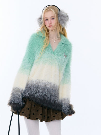 Gradient Polo V-Neck Imitation Mink Wool Soft Glutinous Thick Sweater【s0000015251】