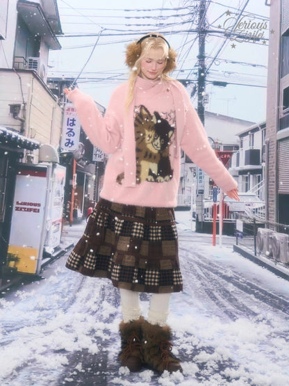 Cat Pattern With Scarf Semi-Turtle Neck Soft Glutinous Lazy Sweater【s0000015252】