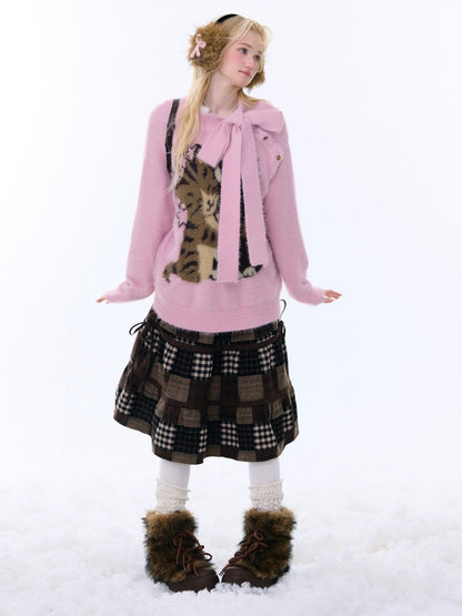 Cat Pattern With Scarf Semi-Turtle Neck Soft Glutinous Lazy Sweater【s0000015252】