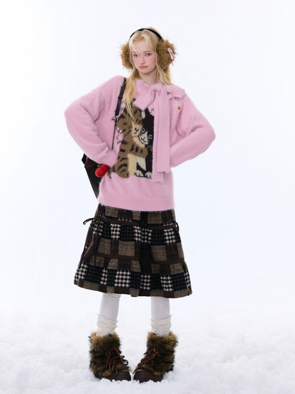 Cat Pattern With Scarf Semi-Turtle Neck Soft Glutinous Lazy Sweater【s0000015252】