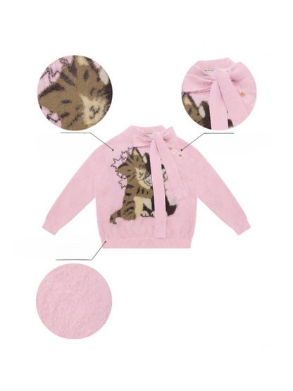 Cat Pattern With Scarf Semi-Turtle Neck Soft Glutinous Lazy Sweater【s0000015252】