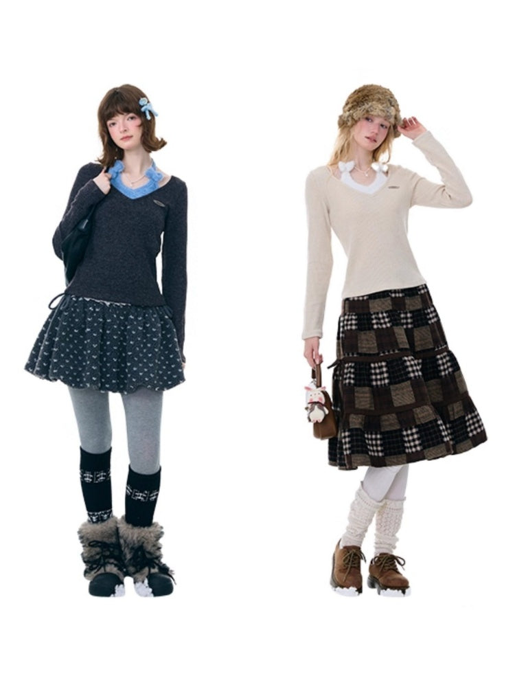 Slimming Bow Halter-Neck Long Sleeve T-Shirt Knitted Base Shirt【s0000015254】