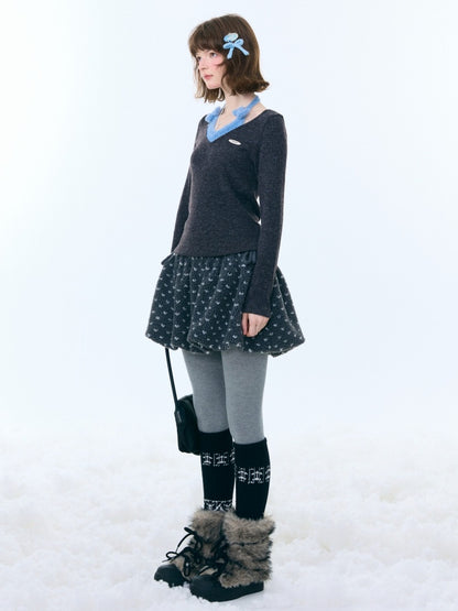 Slimming Bow Halter-Neck Long Sleeve T-Shirt Knitted Base Shirt【s0000015254】