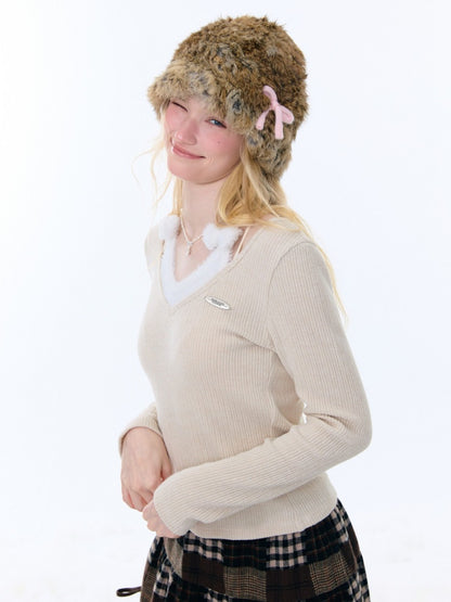 Slimming Bow Halter-Neck Long Sleeve T-Shirt Knitted Base Shirt【s0000015254】