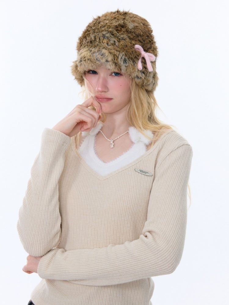 Slimming Bow Halter-Neck Long Sleeve T-Shirt Knitted Base Shirt【s0000015254】