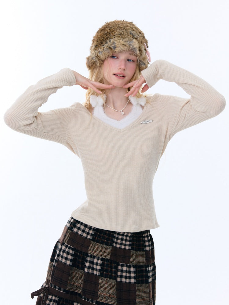 Slimming Bow Halter-Neck Long Sleeve T-Shirt Knitted Base Shirt【s0000015254】