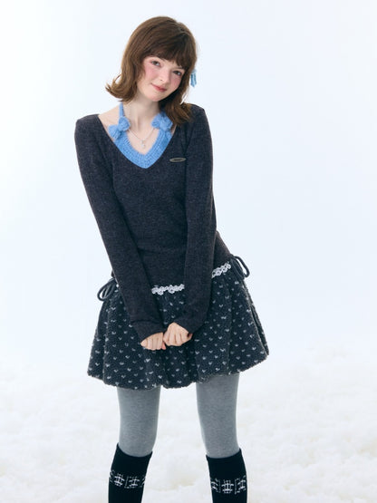 Slimming Bow Halter-Neck Long Sleeve T-Shirt Knitted Base Shirt【s0000015254】