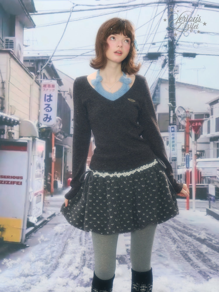 Slimming Bow Halter-Neck Long Sleeve T-Shirt Knitted Base Shirt【s0000015254】