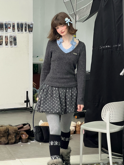 Slimming Bow Halter-Neck Long Sleeve T-Shirt Knitted Base Shirt【s0000015254】