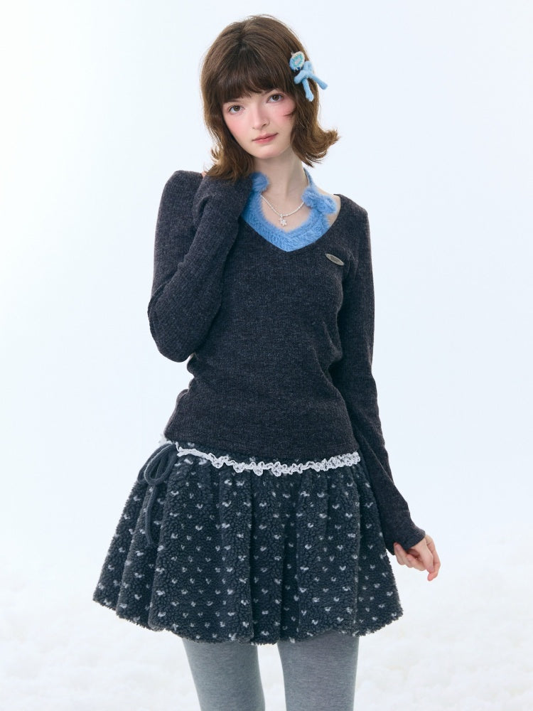 Slimming Bow Halter-Neck Long Sleeve T-Shirt Knitted Base Shirt【s0000015254】