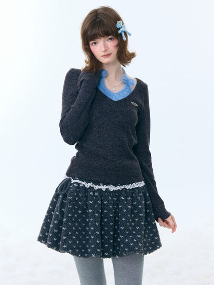Slimming Bow Halter-Neck Long Sleeve T-Shirt Knitted Base Shirt【s0000015254】