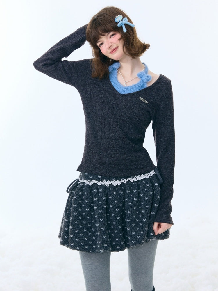 Slimming Bow Halter-Neck Long Sleeve T-Shirt Knitted Base Shirt【s0000015254】