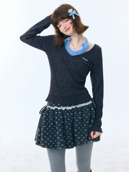 Slimming Bow Halter-Neck Long Sleeve T-Shirt Knitted Base Shirt【s0000015254】
