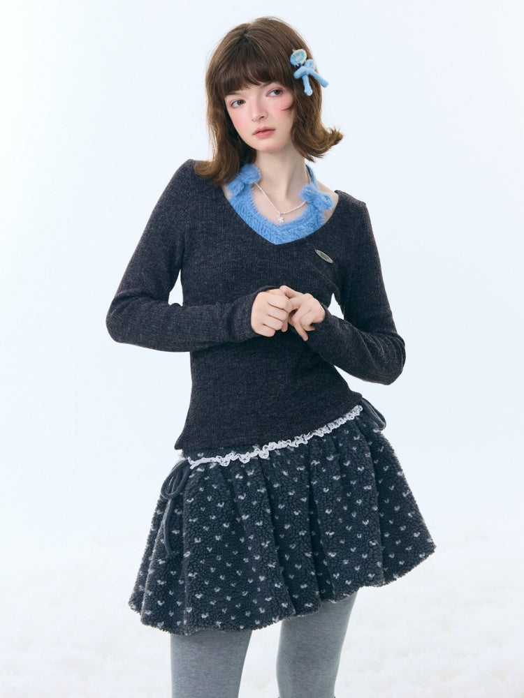 Slimming Bow Halter-Neck Long Sleeve T-Shirt Knitted Base Shirt【s0000015254】