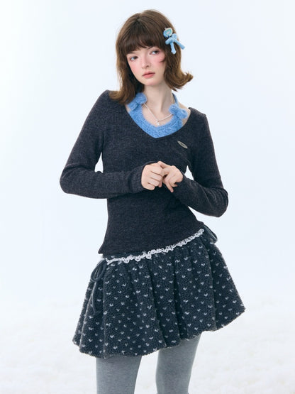 Slimming Bow Halter-Neck Long Sleeve T-Shirt Knitted Base Shirt【s0000015254】