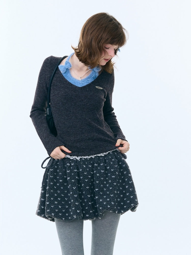 Slimming Bow Halter-Neck Long Sleeve T-Shirt Knitted Base Shirt【s0000015254】