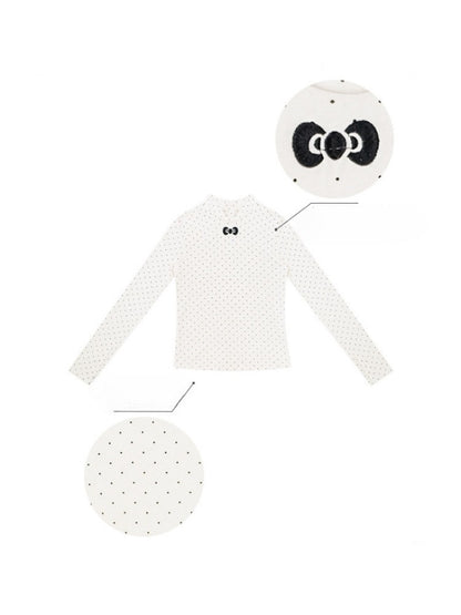 Semi-Turtle Neck Polka Dot Long-Sleeved T-Shirt Slimming Knitted Base Shirt【s0000015255】