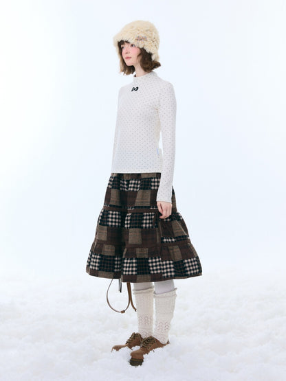 Semi-Turtle Neck Polka Dot Long-Sleeved T-Shirt Slimming Knitted Base Shirt【s0000015255】