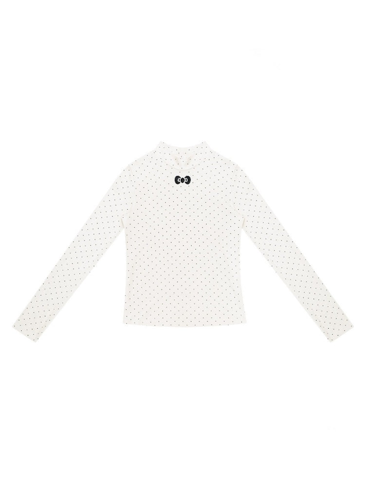 Semi-Turtle Neck Polka Dot Long-Sleeved T-Shirt Slimming Knitted Base Shirt【s0000015255】