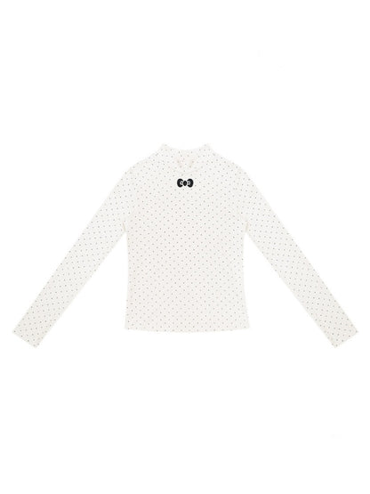 Semi-Turtle Neck Polka Dot Long-Sleeved T-Shirt Slimming Knitted Base Shirt【s0000015255】