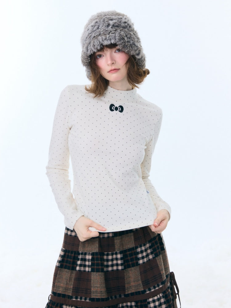 Semi-Turtle Neck Polka Dot Long-Sleeved T-Shirt Slimming Knitted Base Shirt【s0000015255】
