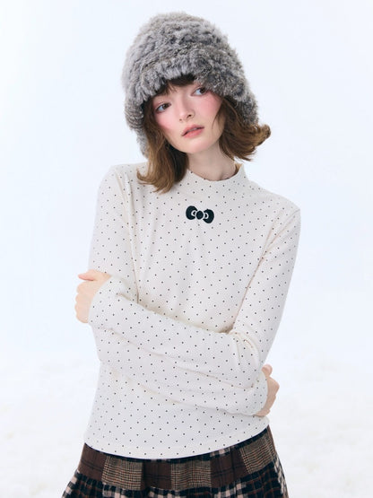 Semi-Turtle Neck Polka Dot Long-Sleeved T-Shirt Slimming Knitted Base Shirt【s0000015255】