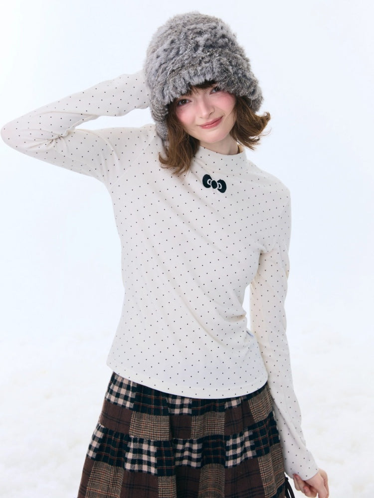 Semi-Turtle Neck Polka Dot Long-Sleeved T-Shirt Slimming Knitted Base Shirt【s0000015255】
