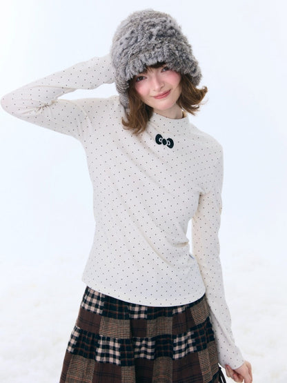 Semi-Turtle Neck Polka Dot Long-Sleeved T-Shirt Slimming Knitted Base Shirt【s0000015255】