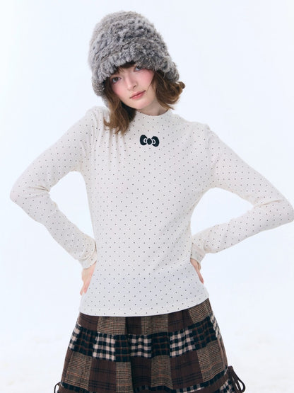 Semi-Turtle Neck Polka Dot Long-Sleeved T-Shirt Slimming Knitted Base Shirt【s0000015255】