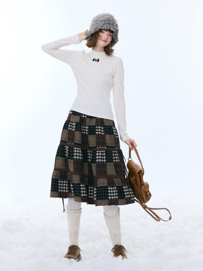 Semi-Turtle Neck Polka Dot Long-Sleeved T-Shirt Slimming Knitted Base Shirt【s0000015255】