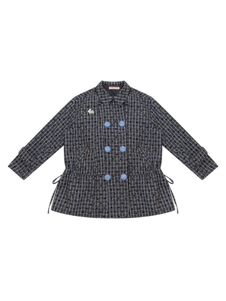 Mid-Length Plaid Doll Collar Woolen Coat Jacket【s0000015266】