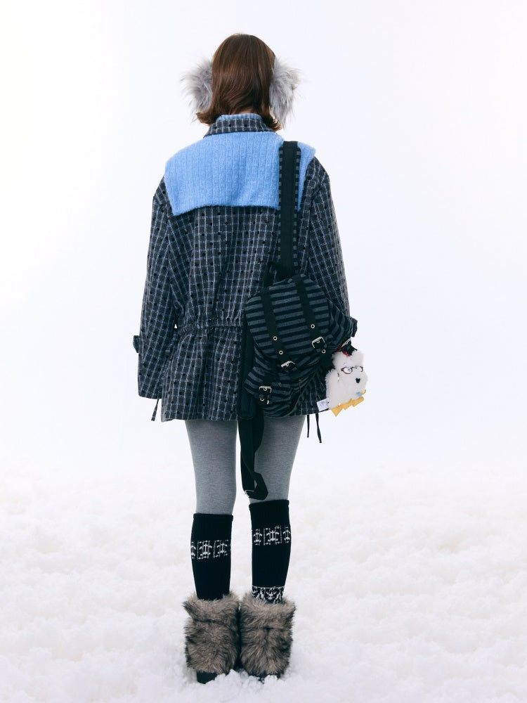 Mid-Length Plaid Doll Collar Woolen Coat Jacket【s0000015266】