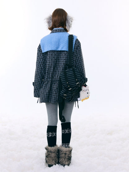 Mid-Length Plaid Doll Collar Woolen Coat Jacket【s0000015266】