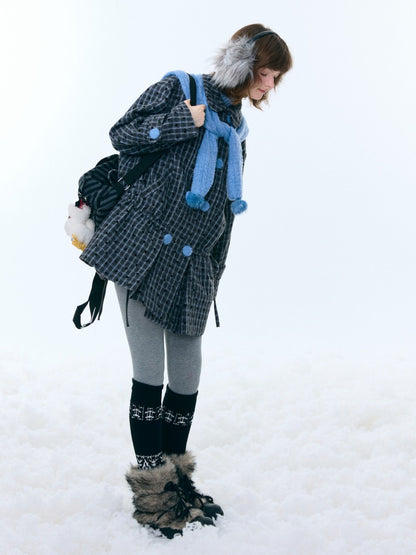 Mid-Length Plaid Doll Collar Woolen Coat Jacket【s0000015266】