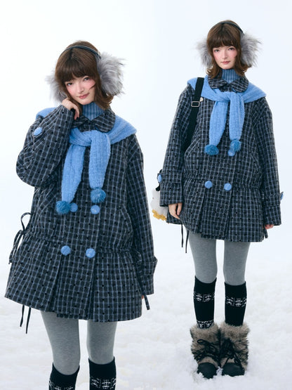 Mid-Length Plaid Doll Collar Woolen Coat Jacket【s0000015266】