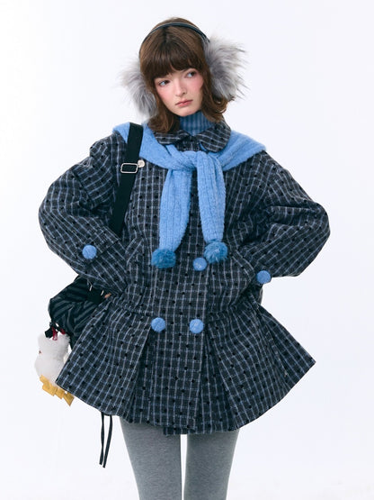 Mid-Length Plaid Doll Collar Woolen Coat Jacket【s0000015266】