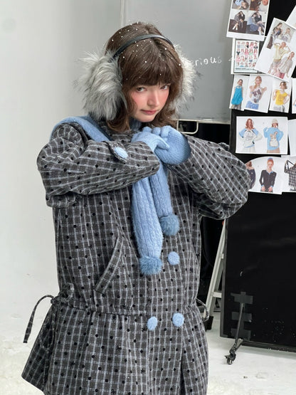 Mid-Length Plaid Doll Collar Woolen Coat Jacket【s0000015266】