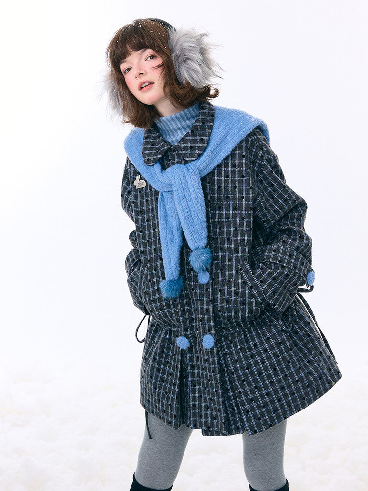 Mid-Length Plaid Doll Collar Woolen Coat Jacket【s0000015266】