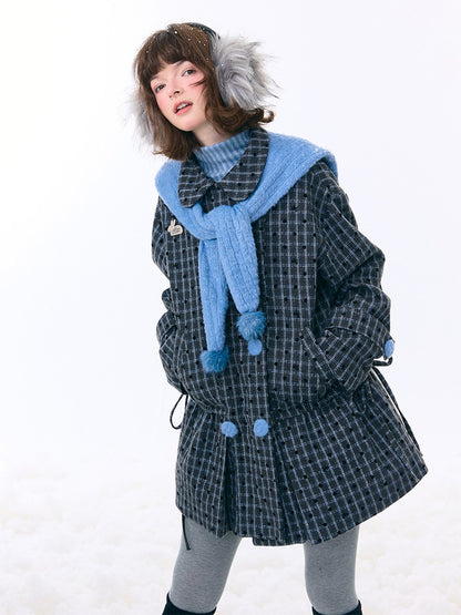 Mid-Length Plaid Doll Collar Woolen Coat Jacket【s0000015266】