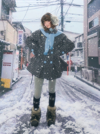 Mid-Length Plaid Doll Collar Woolen Coat Jacket【s0000015266】