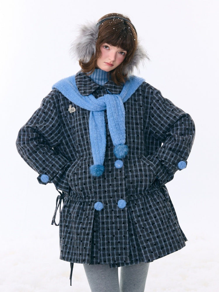 Mid-Length Plaid Doll Collar Woolen Coat Jacket【s0000015266】